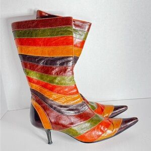 Miz Mooz by Gazith Multicolor Striped Heeled Boots Womens Size 36